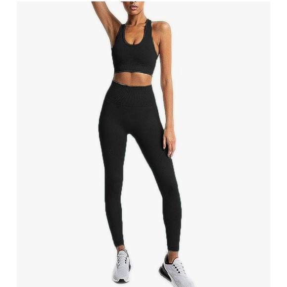 Sports Bra & Pants Woman All Season Black Tight Height Elasticity Yoga Bra Pants - Picture 1 of 8
